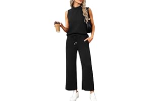 Casly Lamiit Women's Summer 2 Piece Outfits Mock Neck Tank Top Cropped Wide Leg Pants Lounge Sets 2025 Fashion Tracksuit
