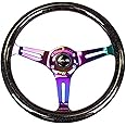 NRG Innovations NRG-ST-015MC-BSB Steering Wheel - 350mm 25mm Deep Configuration "Galaxy" Classic Wood Grain Wheel 3 Neochrome Spokes- Black Sparkled Color