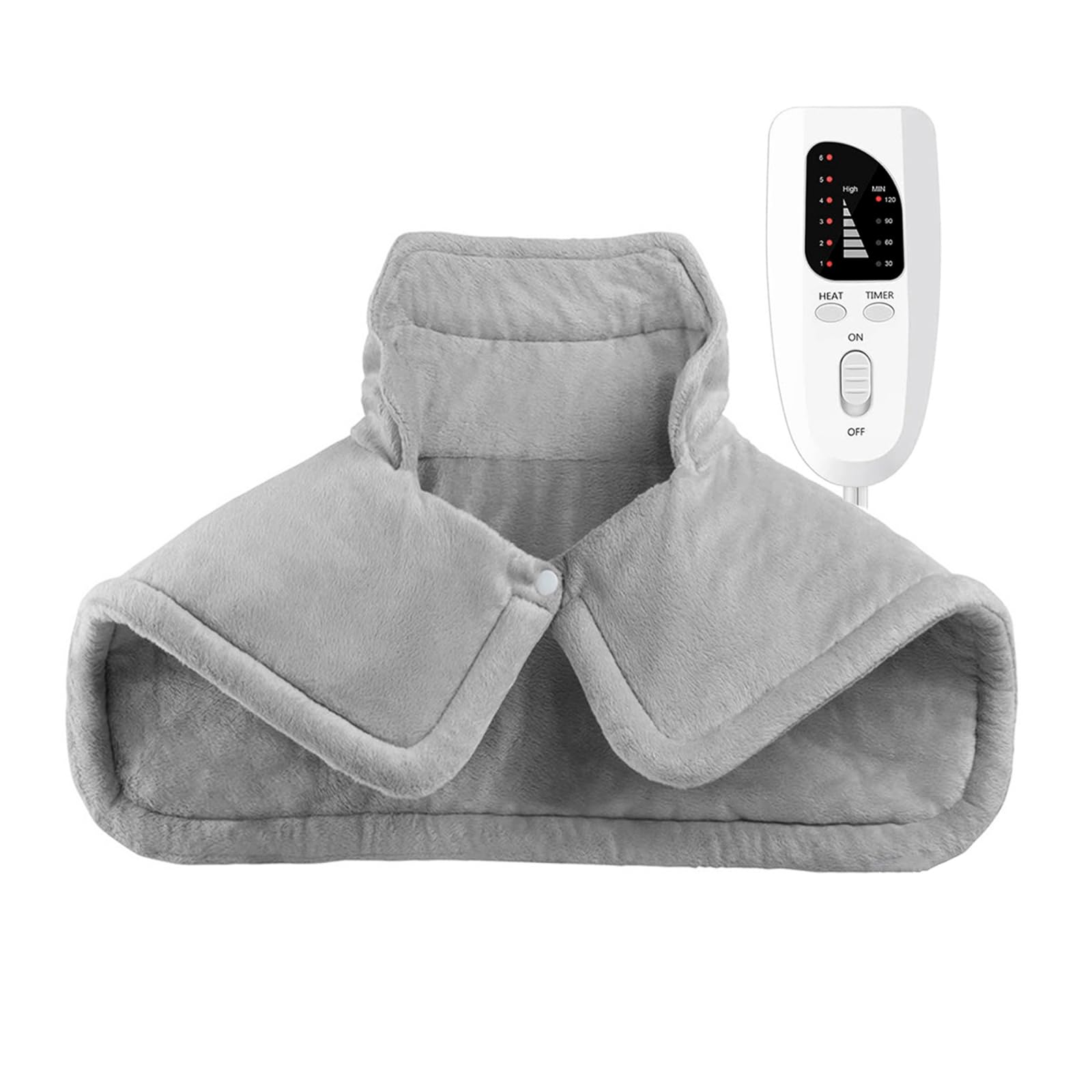 Weighted Heating Pad for Neck, Shoulders & Back Pain Relief - 6 Heat Settings & 4 Auto-Off Timers, Ergonomic Heated Wrap - Ideal Gift for Women, Men, Mom, Dad (Light Grey)
