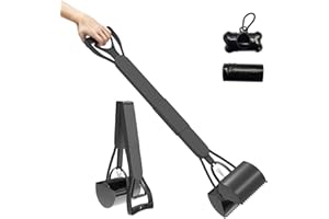 KARINA QURATZ 32" Pooper Scoopers for Large Small Dogs (Black) Pets Pooper Scoopers with Long Handle Foldable Durable Lightweight Waste Pick Up Shovel Tools for Lawns Grass Dirt Gravel+Dog Poop Bag