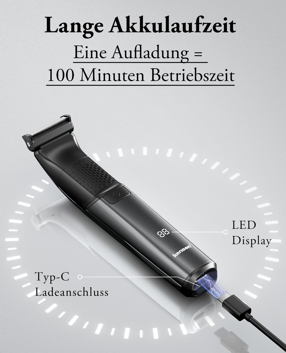 Intimrasierer Mann, kensen 2 in 1 Rasierer Herren Intimbereich Wasserdicht Körperrasierer Herren Typ-C Bodygroom Herren Nass Trocken Intim Rasierer Männer Beine Brust Achselhöhle Leiste Aufsteckkämme 6