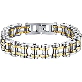 SeiMios Men's Bracelet Stainless Steel Motorcycle Bike Chain Bracelet Polished 8 Inches Silver & Gold Plated