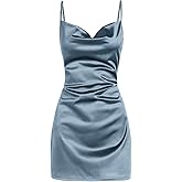 ZAFUL Women's Satin Sleeveless Spaghetti Strap Mini Dress Sexy Slip Cowl Neck Silky Cocktail Party Dresses