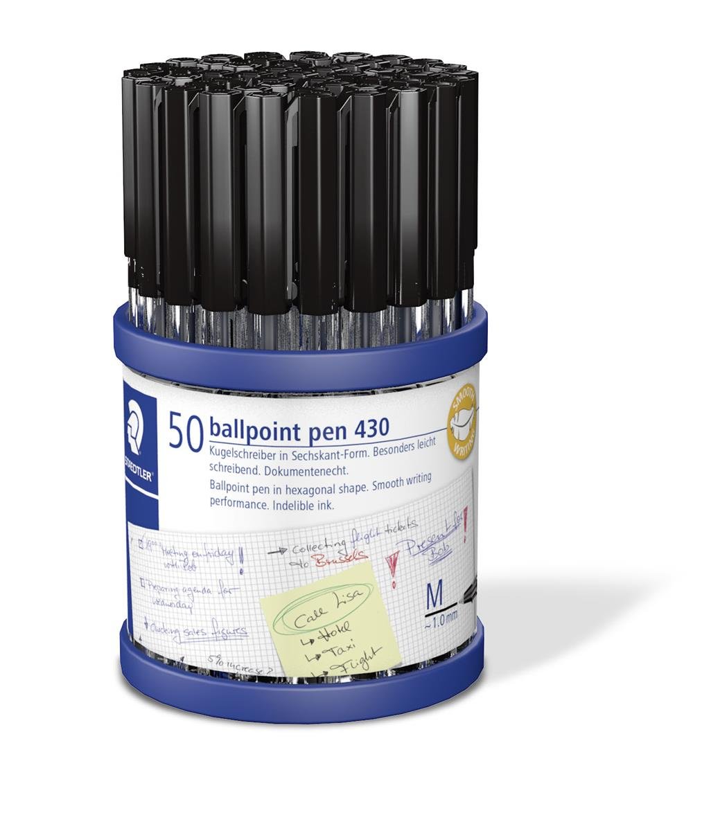 Staedtler Stick 430 M9CP50 Ballpoint Pen Medium, Black, Box of 50