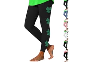 MFNDVD Women St Patricks Day Running Leggings Shamrock Clover Print Soft Stretchy Yoga Pants High Waisted Tummy Control Pants