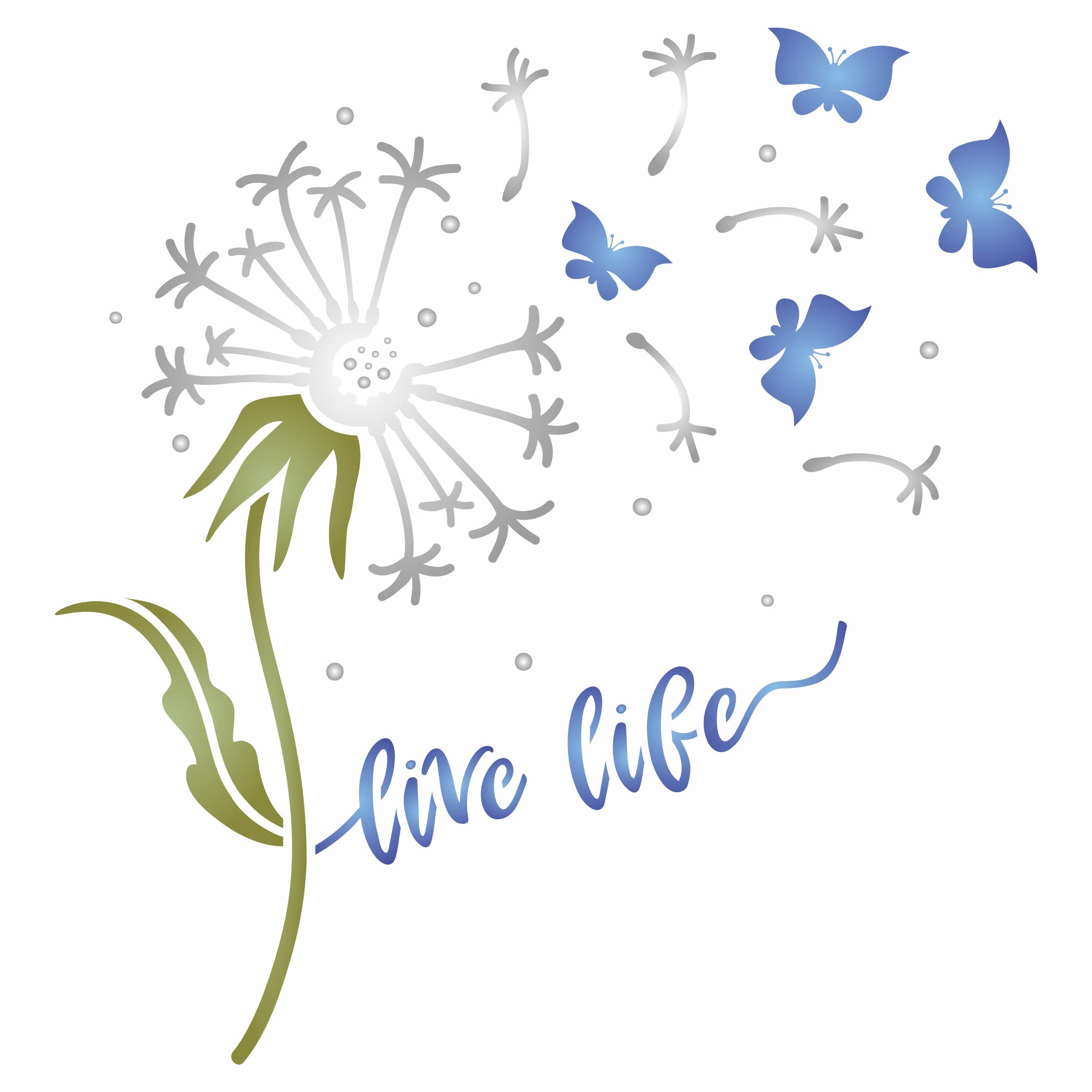 Live Life Stencil, 7.8 x 8.25 cm (S) - Dandelion Heart Butterfly Quote Card Stencils for Painting Template