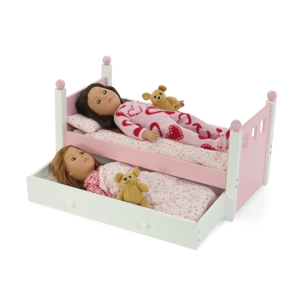 18 Inch Doll Furniture Lovely Pink and White Single Trundle Bed