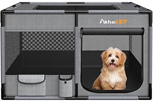AKHMLEF Portable Dog Playpen,Dog Cat Playpens Kennel Crate, Waterproof Puppy Kitten Playpen for Indoor Outdoor, Pet playpen with Lockable Zipper and Carrying Case for Medium/Small Dogs Cats, M
