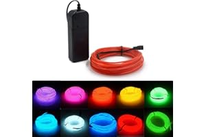 MIYOKA El Wire Neon Light 3m/9ft Battery Powered Rope Light for Indoor Outdoor Halloween Christmas Party Decoration(Red)