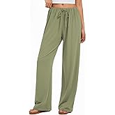 Zyquena Women Pleated Elastic Waisted Pajama and Casual Pants Soft Loose Low Waist Flowy Wide Leg Fake Drawstring Trousers