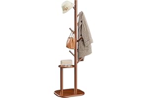 Pipishell Coat Rack, Freestanding Hall Tree with 8 Hooks & Storage Shelf, Solid Wood Base, 66.3″ Tall Coat Rack Stand for Coats, Hats, Bag in Entryway, Bedroom, Living Room, Brown, PIFCR11BN