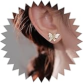 Andelaisi Boho Crystal Butterfly Earrings Vintage Resin Butterfly Stud Earrings Gold Layered Butterfly Earrings Personalized Butterfly Statement Earrings Jewelry for Women