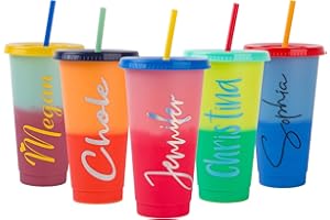 Personalized Color Changing Cup with Lid & Straw, 24oz Reusable Plastic Travel Tumbler Funny Iced Cold Drinking Party Cup (Pi