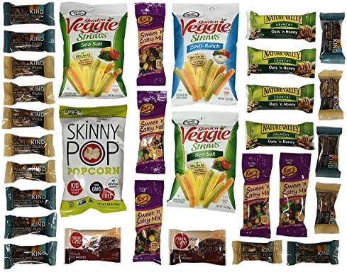 OxBox 31 Healthy Mixed Bars and Snacks Sampler - KIND bars, Nature Valley, Skinny Pop, Veggie Straws, Fiber One Brownies, Kars Sweet and Salty Nuts (OxBox 31)