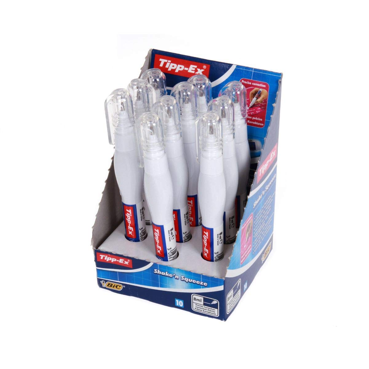Tipp-Ex Shake n Squeeze Correction Pens, White Correction Fluid, 8 ml, Pack of 10