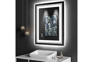 Snowdool LED Bathroom Mirror, 28"x36" with Front and Backlit, Anti-Fog, Bathroom Vanity Mirror for Wall, Memory Function, Stepless Dimmable, Tempered Glass (Horizontal/Vertical)
