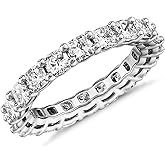 PAVOI 14K Gold Plated Eternity Ring for Women - Square-Cut Cubic Zirconia Rings - Stackable Love Wedding Band