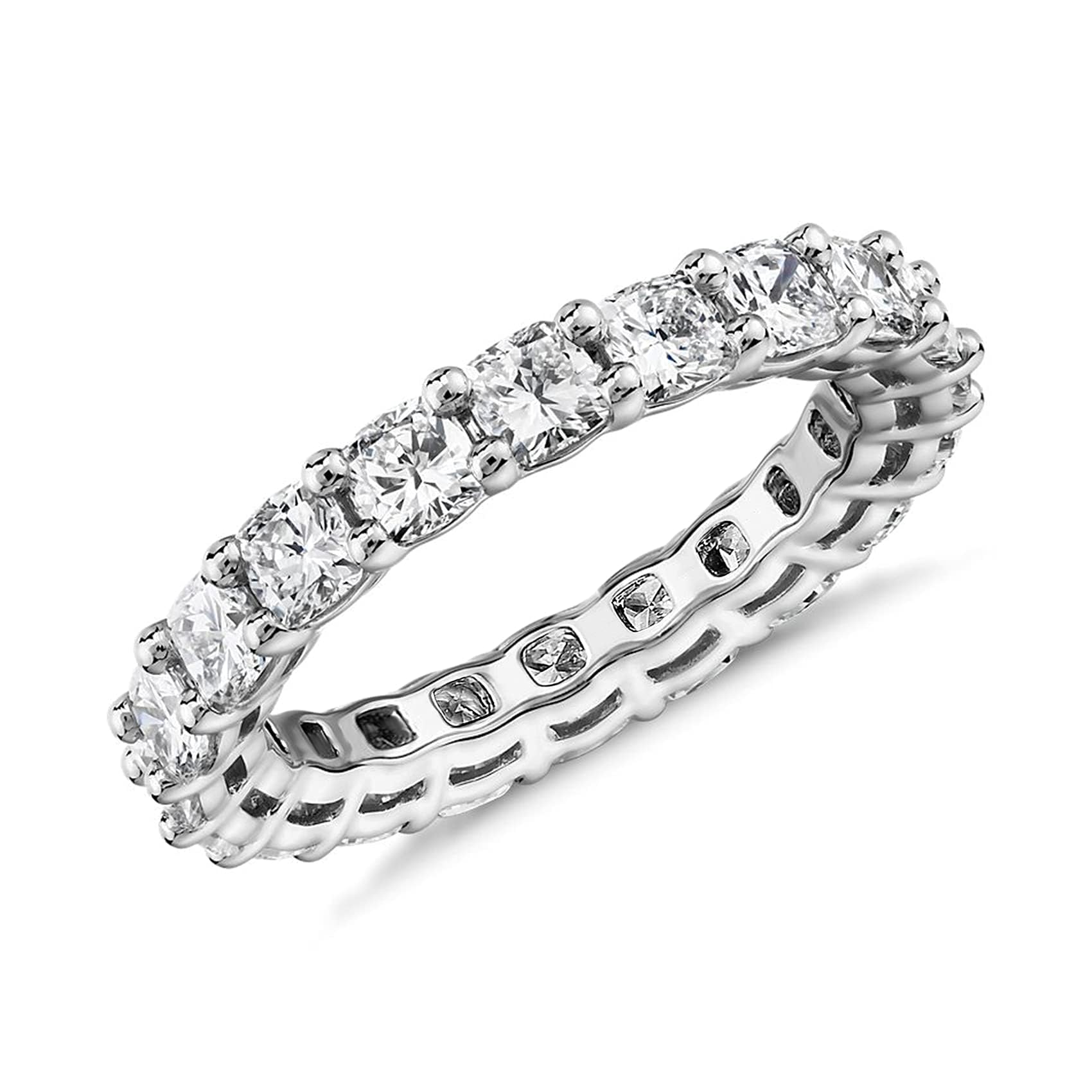 Photo 1 of PAVOI Rhodium Plated Square-Cut Cubic Zirconia Love Band - 3mm Stackable Rings for Women - Stacking Jewelry Gold Eternity Rings for Women, Size 8LPNPMEK6203751