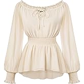 Scarlet Darkness Womens Renaissance Shirt Peasant Off Shoulder Tops Smocked Waist Long Sleeve Blouse