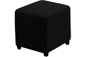 RHYII Ottoman Covers Slipcover Square Jacquard Fabric Footstool Protector Covers Storage Stool Ottoman Covers Stretch with Elastic Bottom Medium Black
