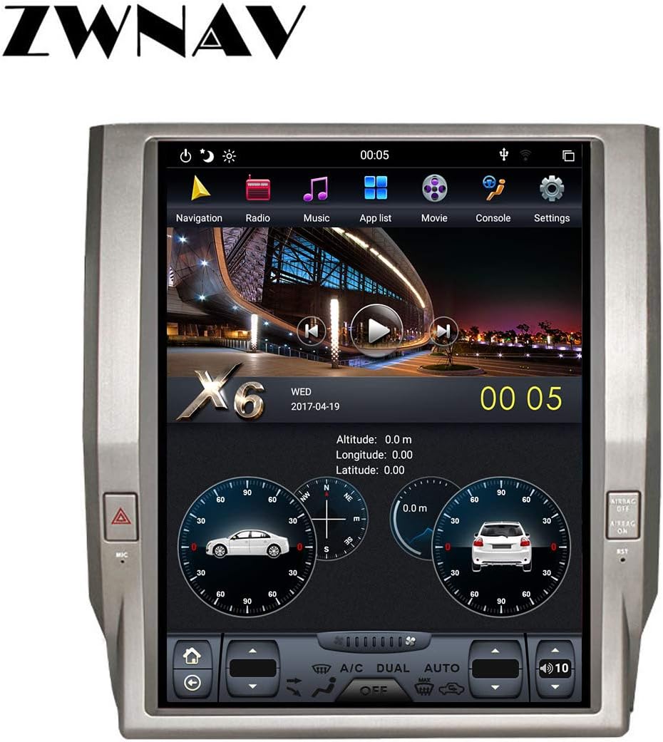 ZWNAV 12.1 inch Android 8.1 Car Stereo for Toyota Tundra 2014-2018, 4G RAM 64G ROM, Auto AC, Manual AC, Steering Wheel Control, Voice Control, Radio, Bluetooth, WiFi, HDMI (64G Built-in Carplay)
