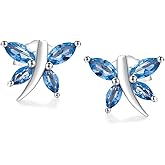 AGRULE Small Butterfly/Dragonfly Stud Earrings 925 Sterling Silver/14K Gold Plated Created Gemstone Birthstone Studs Hypoallergenic Ear Jewelry Gift for Her