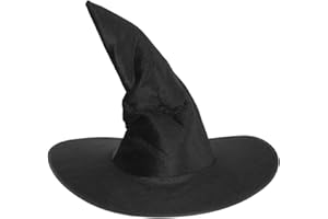 Halloween Witch Hat for Women & Kids, Black Wide Brim Cap Pointed Gothic Wizard Costume Adult Party Cosplay Masquerade