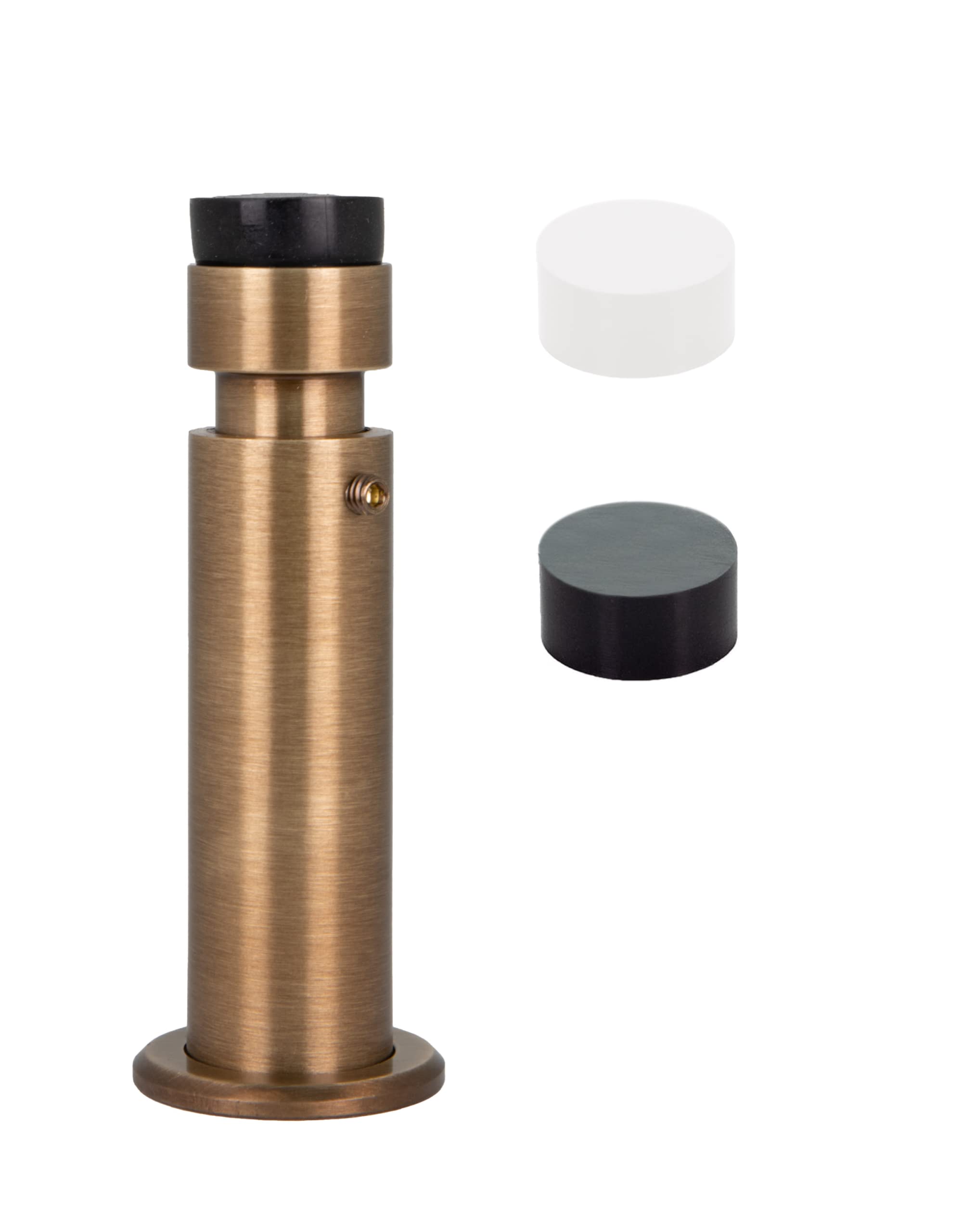 EVI HERRAJES Adjustable Brass Wall Door Stopper, Installation with Screw on Threaded Base (Brass Leather Aged)