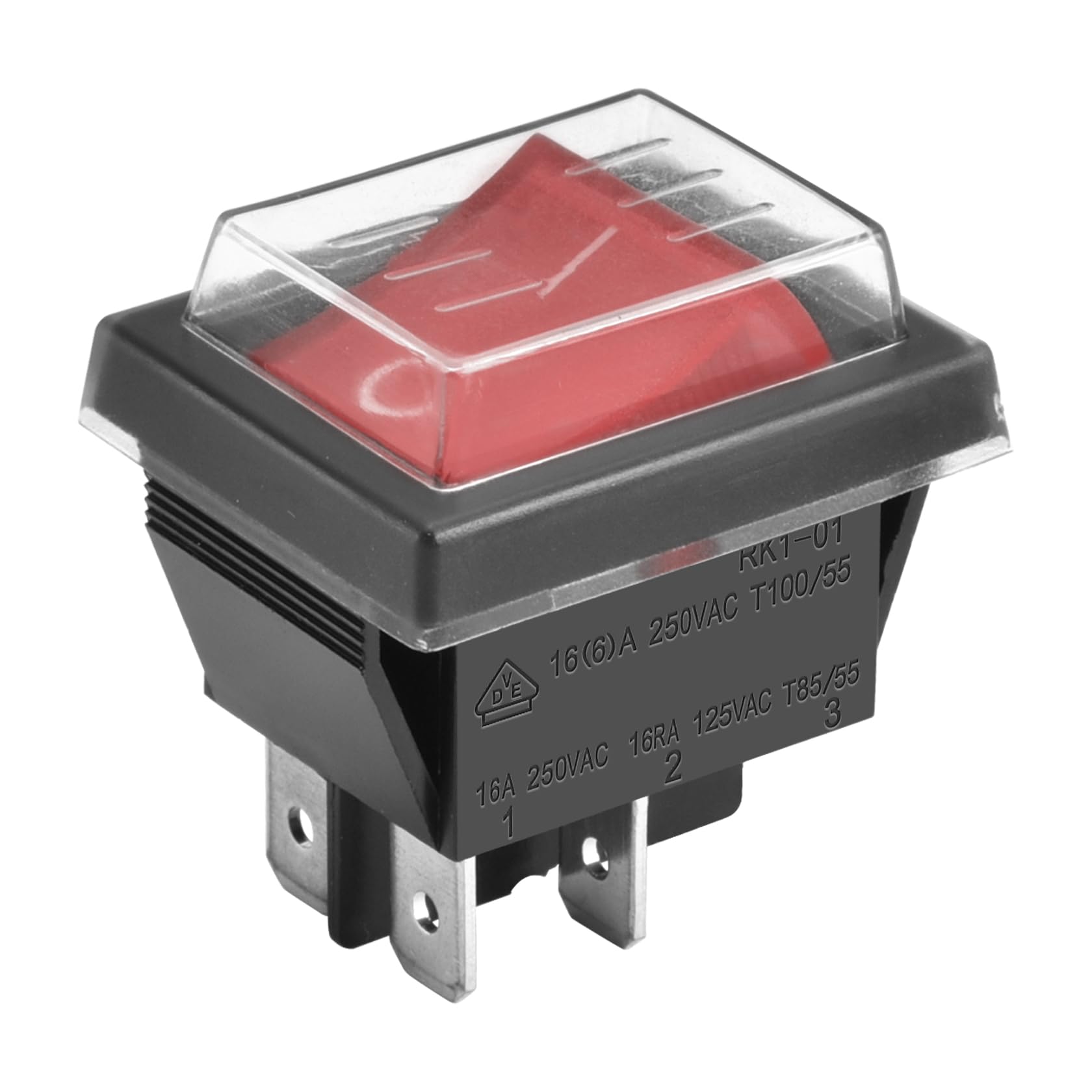 Heschen Rocker Switch ON-OFF DPST 4 Terminals Red Light 16A 250VAC with Waterproof Cover (1)