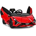 OLAKIDS Kids 12V Licensed Lamborghini SIAN Ride On Car, Electric Vehicle for Toddler with Control Remote, Battery Powered Toy with Music, Horn, 2 Speeds, Suspension, LED Lights, Bluetooth, USB (Red)