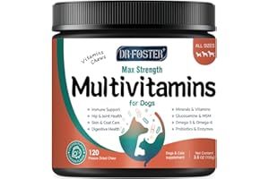 DRFOSTER Dog Multivitamin with Glucosamine, Omega 3, Minerals, Probiotics and Enzymes, Dog Vitamins and Supplements for Joint, Skin & Coat Care, Digestive and Immune Health, Chicken Flavor - 120 Chews