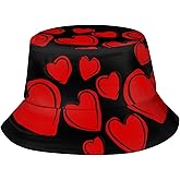 Red Valentine's Funny Cute Hearts Print Bucket Hat Summer Travel Beach Fisherman Hat Fashion Hearts Hat for Women and Men