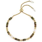 Cicy Bell Beaded Bracelets for Women, 14k Gold Plated Apatite Boho Bracelets, Epidote Shell Pearl Bracelets, Trendy Jewelry Gifts for Lover Mom Friends