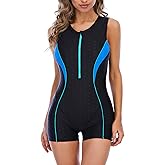 Eukivntn Women's Athletic Boyleg One Piece Swimwear Pro Swimsuit with Zipper Bathing Suit Training