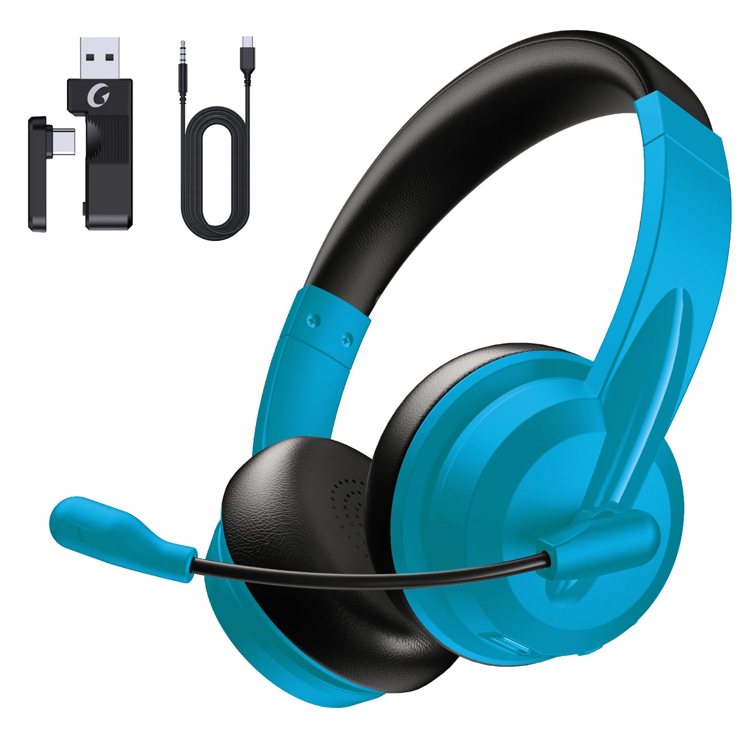 Photo 1 of *****reference photos *****Wireless Headset with Mic for Work with AI Noise Cancelling Mic for Clear Calls, Bluetooth V5.3 Headphones with Microphone to USB A/C Dongle & Mic Mute for Computer Laptop PC iPhone (Glacier Blue)