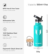 Super Sparrow 500ml Stainless Steel Vacuum Water Bottle Dual Lids Mint view 3