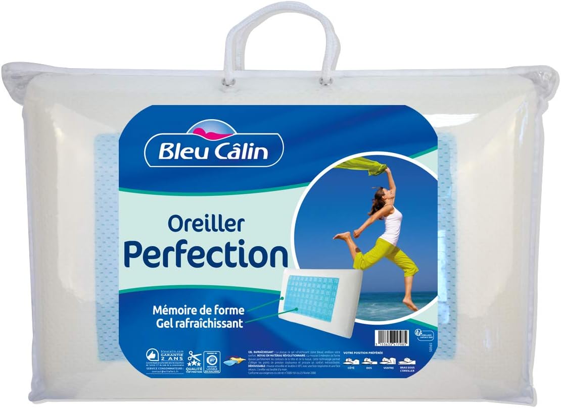 Oreiller Bleu Câlin Douceur Ultra Moelleux - Toucher Peau De Pêche, Gonflant Et Confortable, Blanc 65x65 Cm