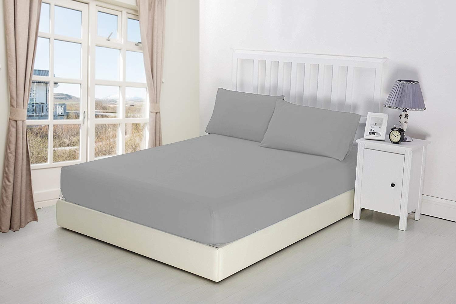 BuyJoy 100% Egyptian Cotton 10"/25CM Deep sheets Fitted - Single - Double - King - Super King Size - Bedding Bed Sheet (Super King, Silver)