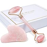 Jade Roller & Gua Sha, Face Roller, Facial Beauty Roller Skin Care Tools, BAIMEI Rose Quartz Massager for Face, Eyes, Neck, B