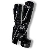 Stivaletti Alla Caviglia Frankie Hsu Con Plateau E Tacco Alto - Vernice Nera Con Rivetti, Stile Punk E Y2K (unisex) - copertina