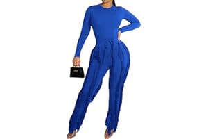 EDITCOZY Women Sexy Two Piece Outfits Fringe Pants Set Long Sleeve Club 2 Piece Going Out Birthday Party Night