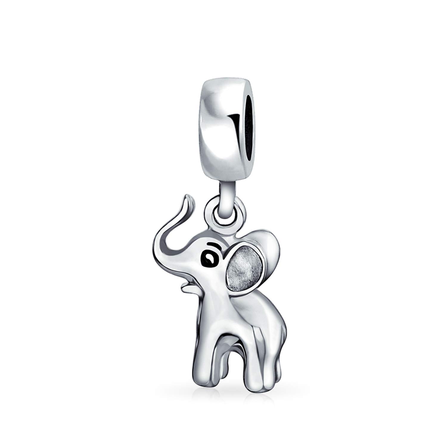 Bling Jewelry Good Luck Bambi Elephant Trunk Up Dangle Bead Charm For Women For Teen .925 Sterling Silver Fits European Bracelet