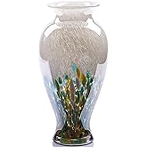 oliruim 11.8" Tall Blown Green Glass Vase, Colorful Opaque Glass Vase, Unique Design Wide Mouth Art Decoration for Home, Living Room, Dining Table, Pampas Grass Decor (Green)