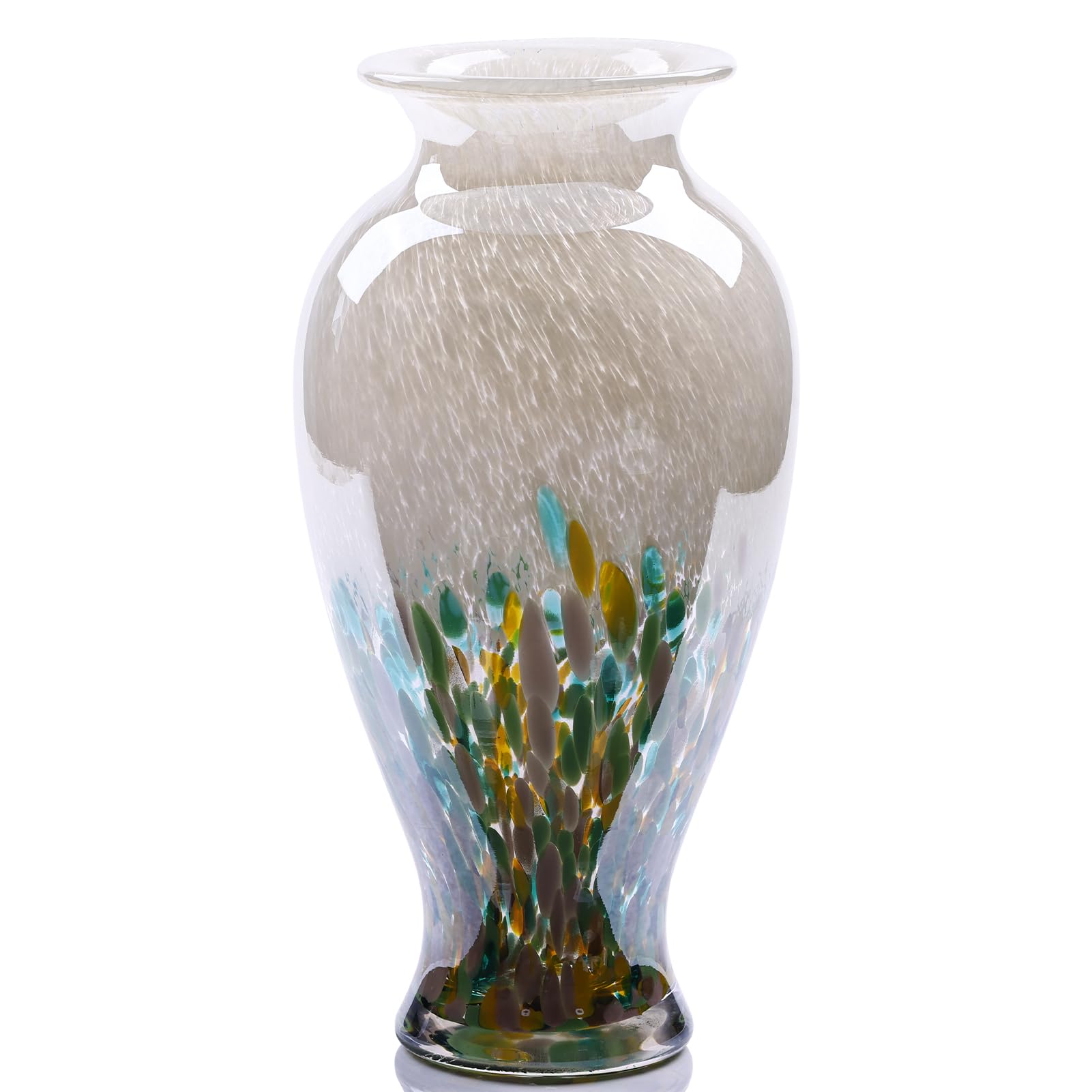 Photo 1 of oliruim 11.8" Tall Blown Green Glass Vase, Colorful Opaque Glass Vase, Unique Design Wide Mouth