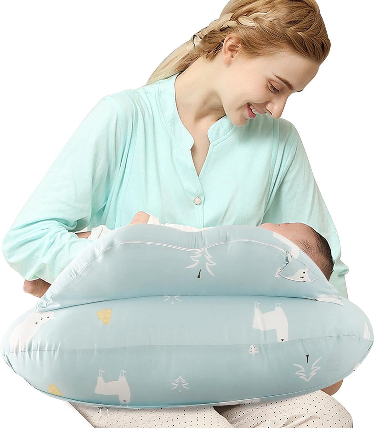 SHANNA Nursing Pillow Bottle Feeding Breastfeeding Pillow, Multifunctional Nursing Pillow with 100% Cotton Romvable Washable Cover Adjustable Waist Strap Support, Gifts for Pregnancy(White Bear)