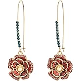 Flower Earrings for Women Girls Handmade Boho Sparkling Colorful Flower Floral Plant Earrings,Trendy Bohemian Classic Ethnic Red Rose Dangle Drop Statement Earrings Jewelry Gifts
