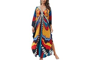KECVOT Kaftan Dresses for Women Plus Size Batwing Sleeve Caftans Long Bathing Suit Cover Up Maxi Beach Dress Loungewear