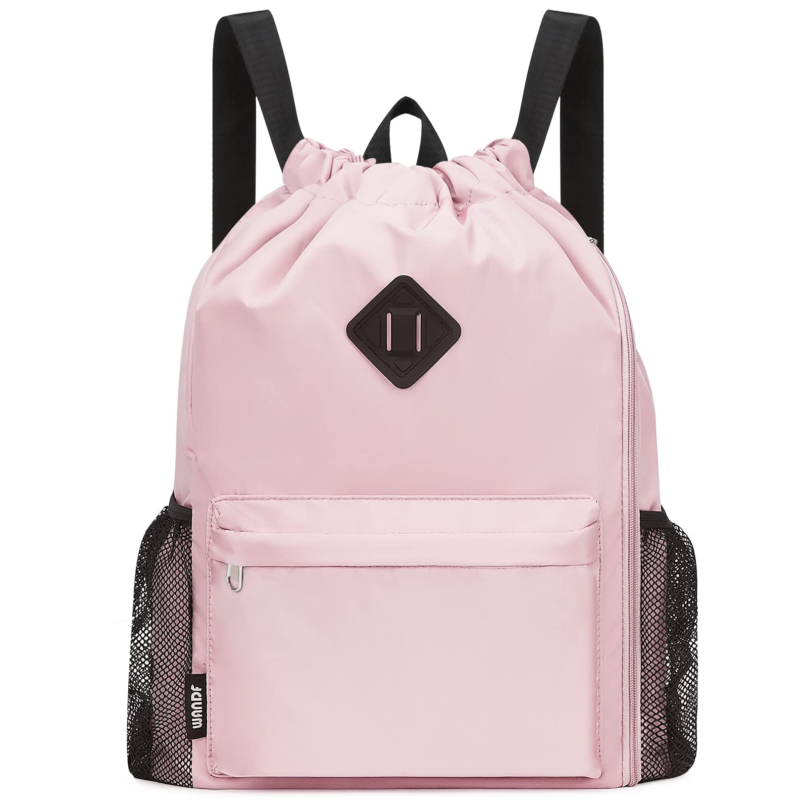 WANDF Drawstring Backpack Sports Gym Bag with Shoes Compartment, Water-Resistant String Backpack Cinch for Women Men (Pink,Large) — image 1