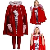 Seaehey Cindy Lou Who Costume Kids Cosplay Cloak Dress Pants Gloves Cape Toddler Outfit Cindy Lou Halloween Costume for Girls