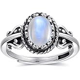 AVECON Moonstone Ring Silver Adjustable Rings for Women Filigree Statement Engagement Promise Ring With Moonstone Womens Vintage Rings Fit Size 6-9